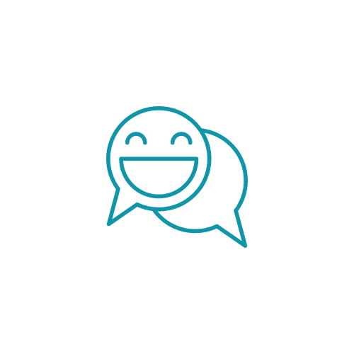 Symbole de l'humour, valeur de l'organisme de formation Tucetoo : deux bulles de dialogue avec smiley
